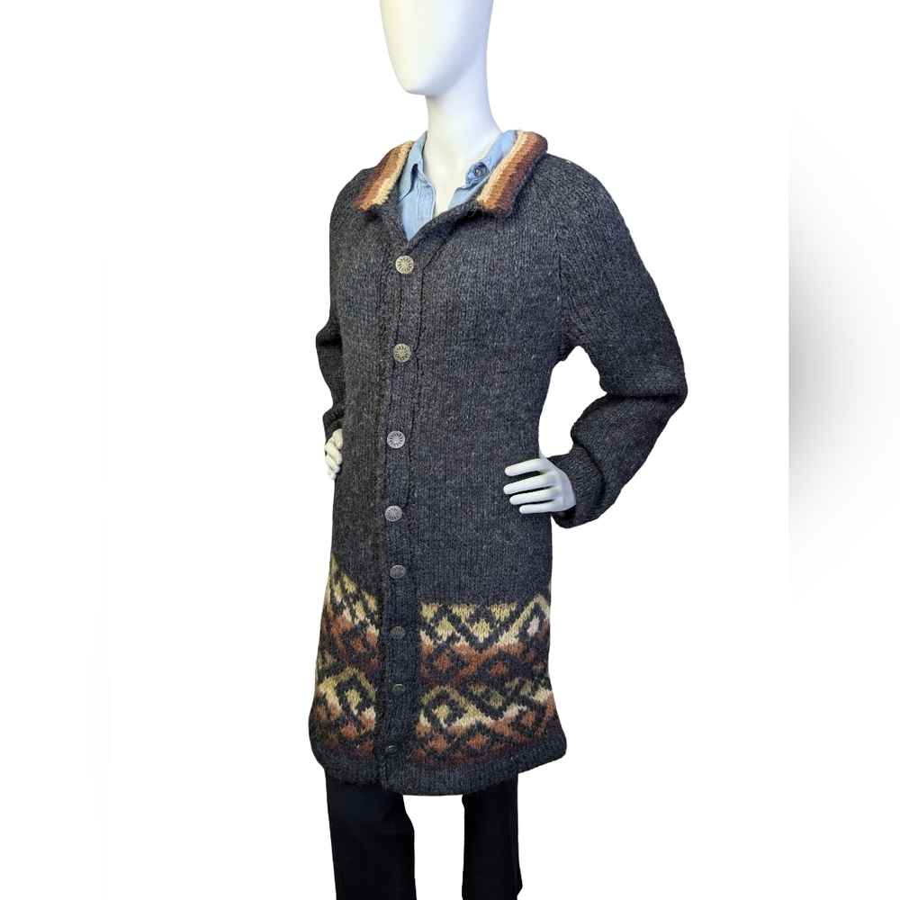 Hand Knit Longline Cabin Cardigan | Earth Tones | Size Small - Picture 5 of 9